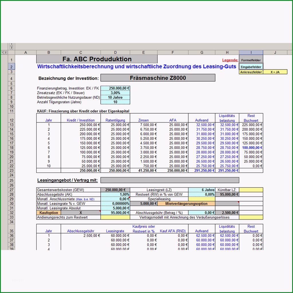 Finanzierungsleasingtool Erklaerung Berechnung Bilanzansatz Buchungssaetze