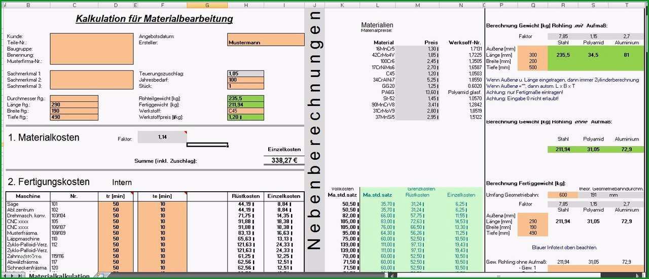 KALKULATION MATERIALBEARBEITUNG