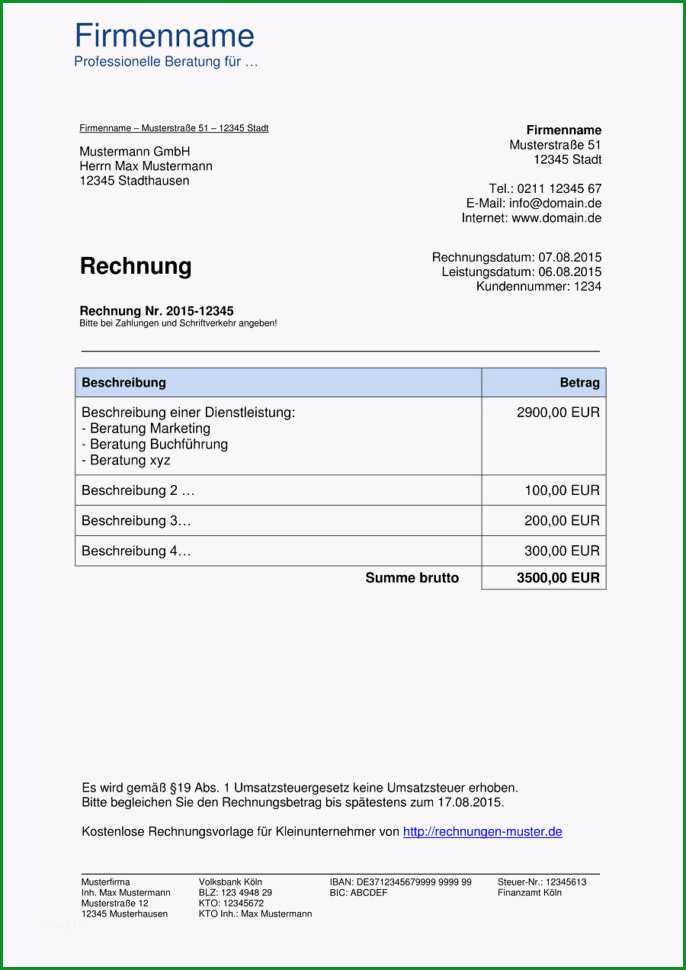 kleinunternehmer rechnung rechnungsvorlagen fur kleinunternehmer durchgehend privatrechnung ohne mwst vorlage