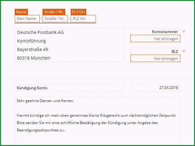 Kuendigung Postbank Vorlage