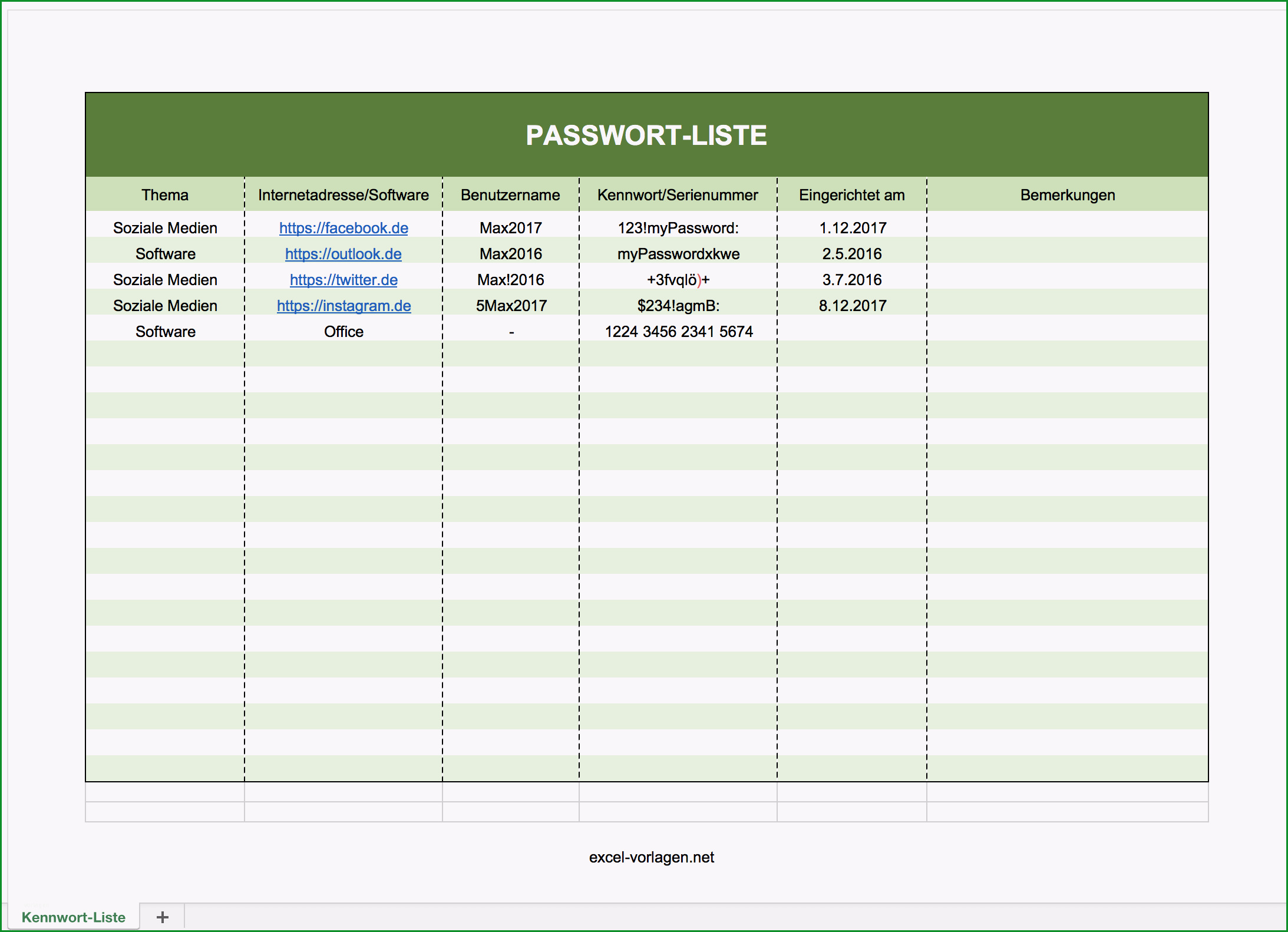 passwortliste excel