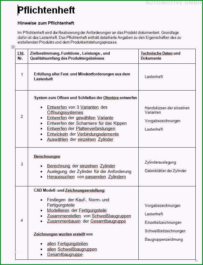 Erstaunlich Pflichtenheft Vorlage Maschinenbau Best Techn