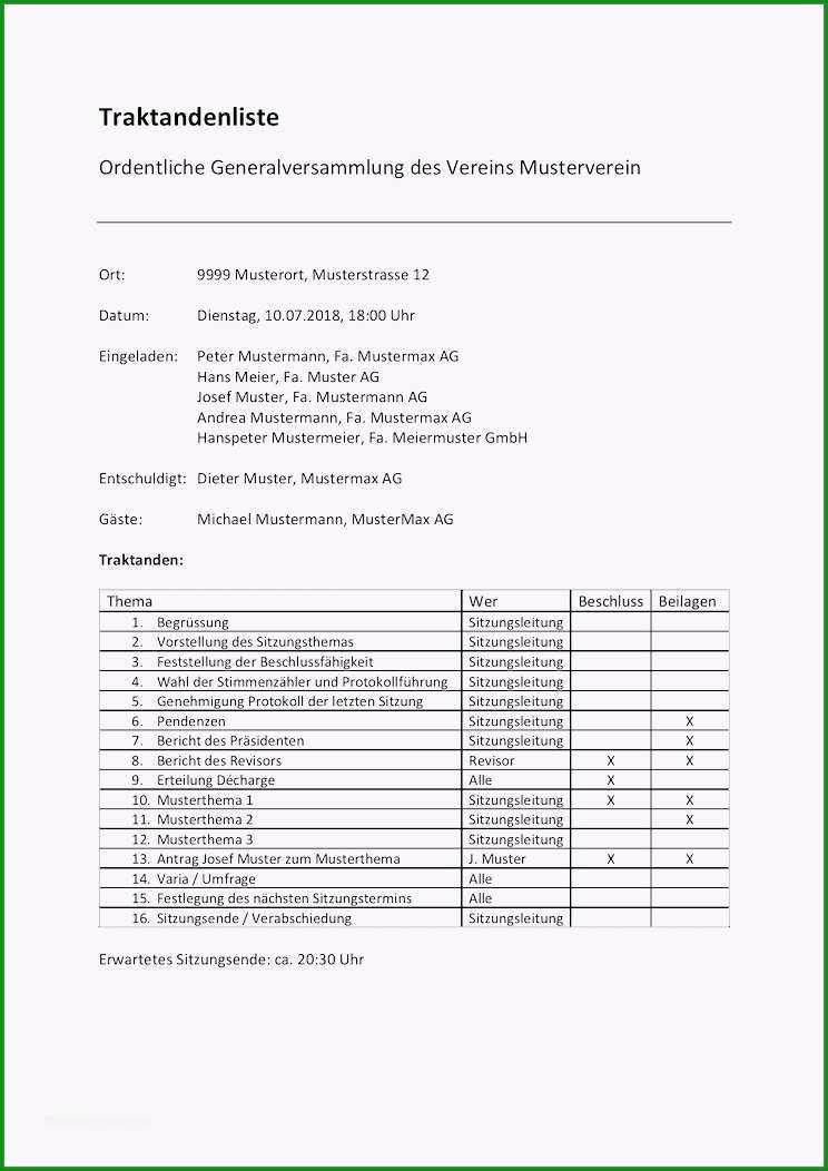 protokoll vorlage word frische traktandenliste vorlage muster word format