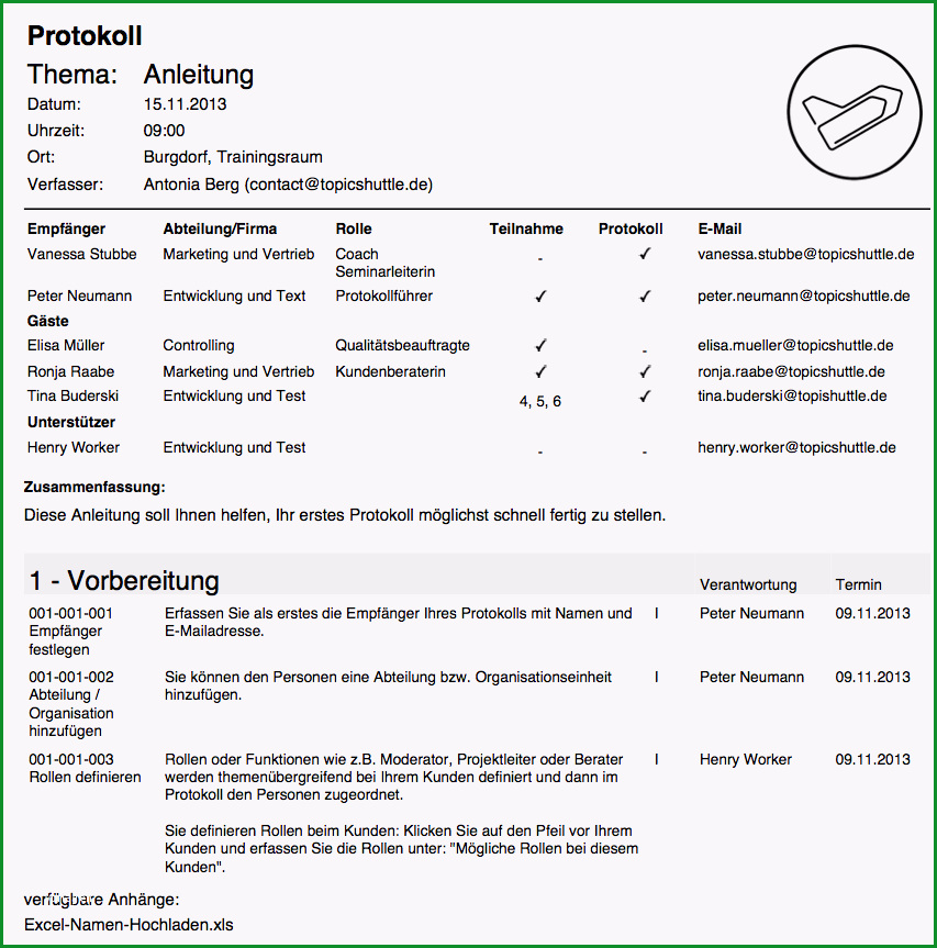 einfach protokoll schreiben