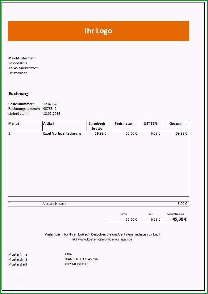 rechnung vorlage excel