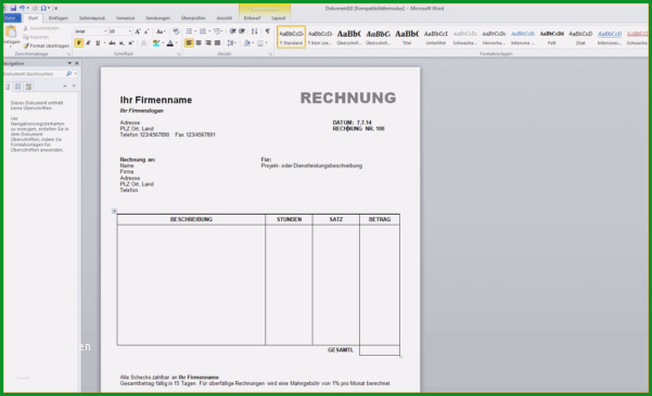 rechnungsvorlage openoffice