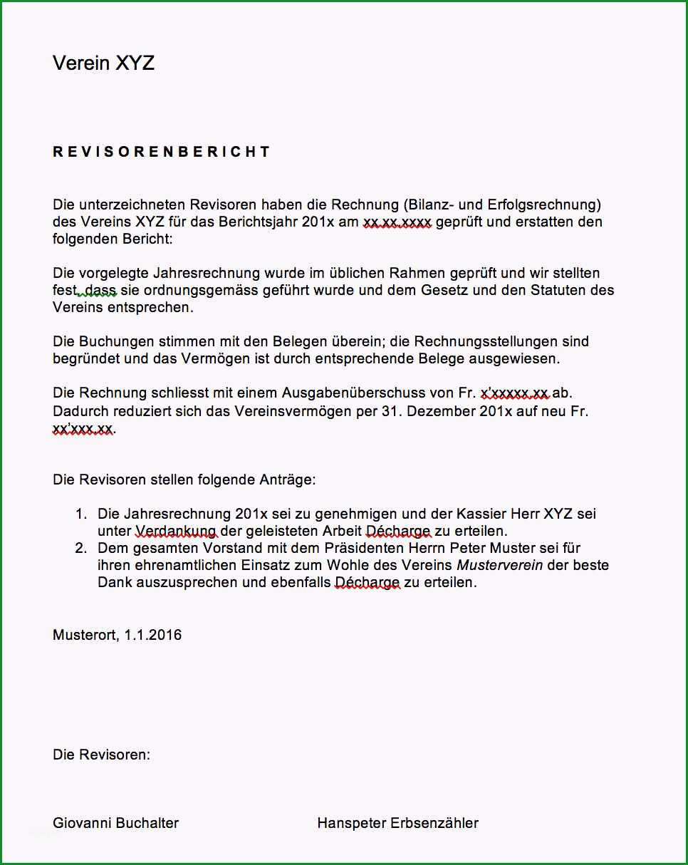 revisorenbericht verein vorlage