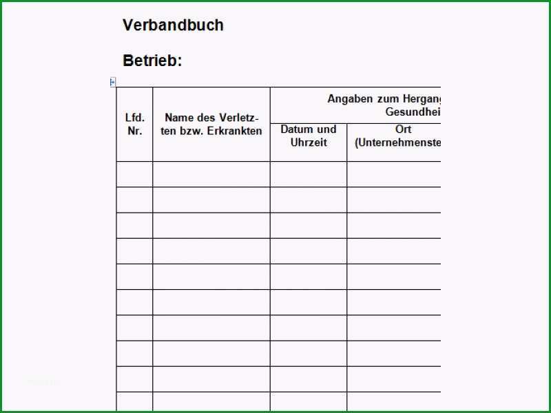 verbandbuch vorlage word