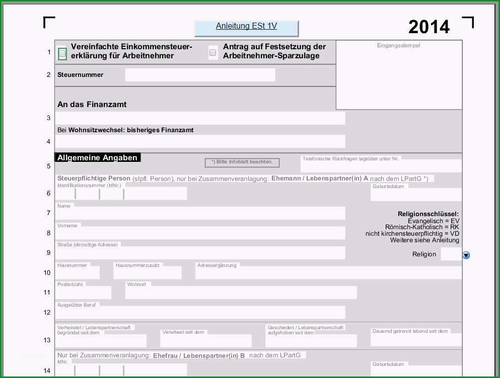 Vereinfachte Einkommenssteuererklaerung 2014 PDF Vorlage