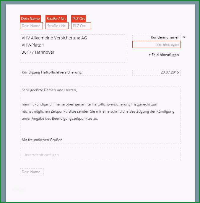 VHV Haftpflichtversicherung Kuendigung Vorlage