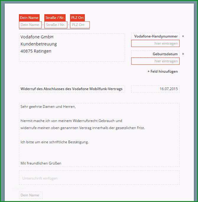 Vodafone DSL Widerruf Vorlage