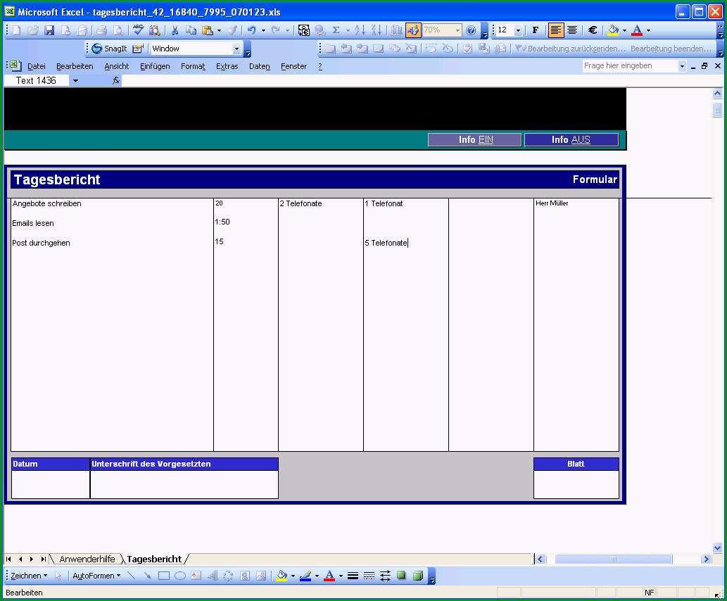 tagesbericht in excel