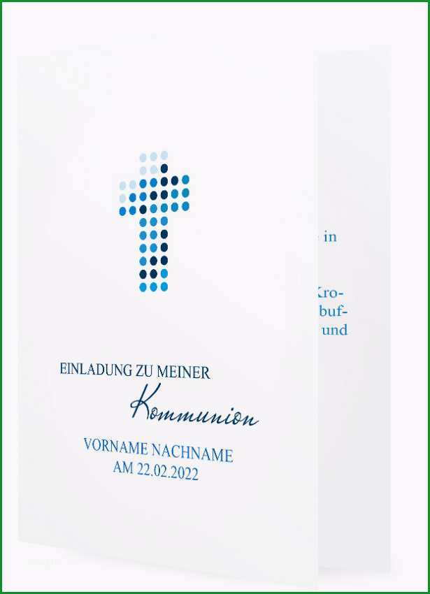 Vorlage Einladung Kommunion Kreuz aus Punkten blau 1257