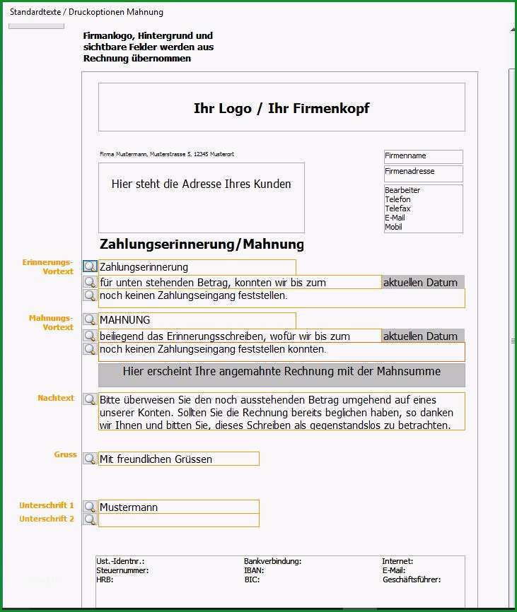 vorlage layout mahnung