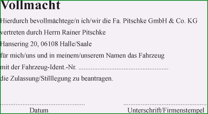 vorlage vollmacht kfz zulassung wunderbar kfz zulassungs nst