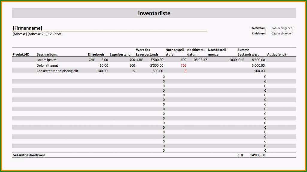 10 inventur vorlage excel