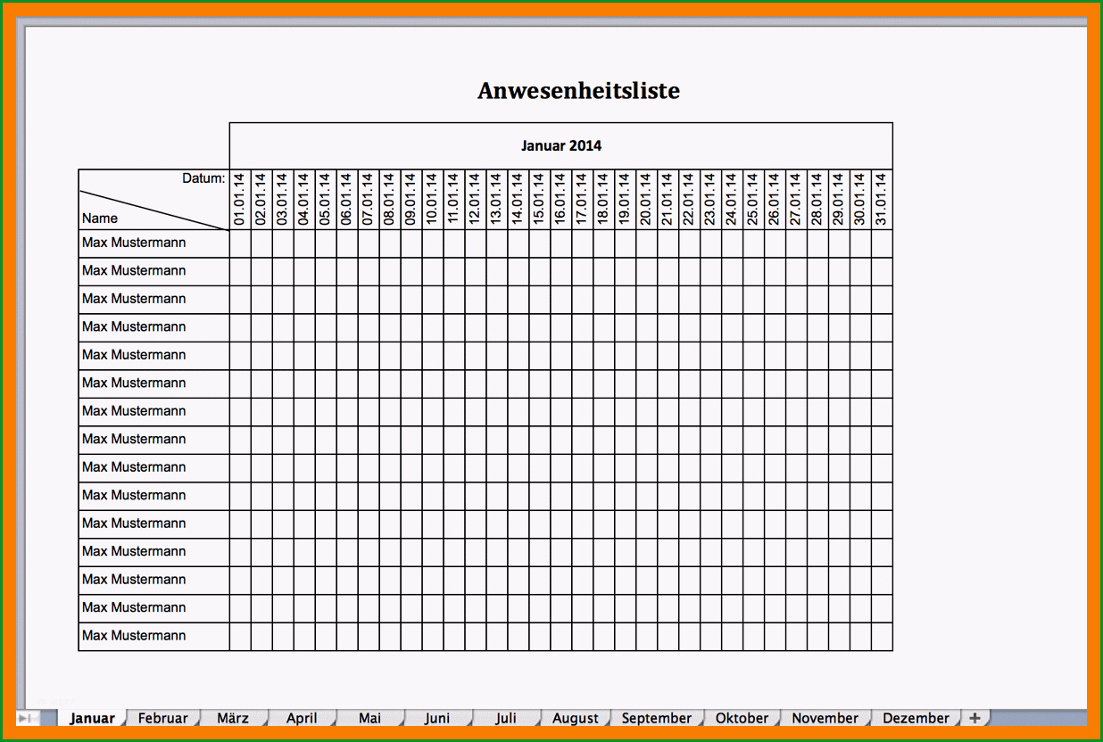 11 anwesenheitsliste vorlage