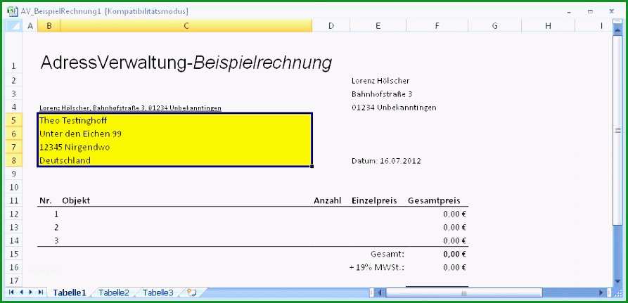 excel vorlage adressen hpmhhl