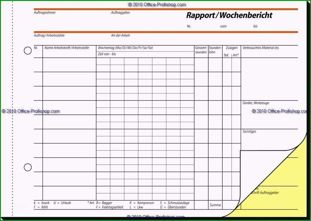 19 rapportzettel vorlage