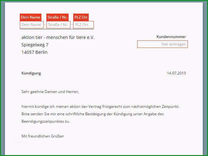 Aktion Tier kuendigen Vorlage