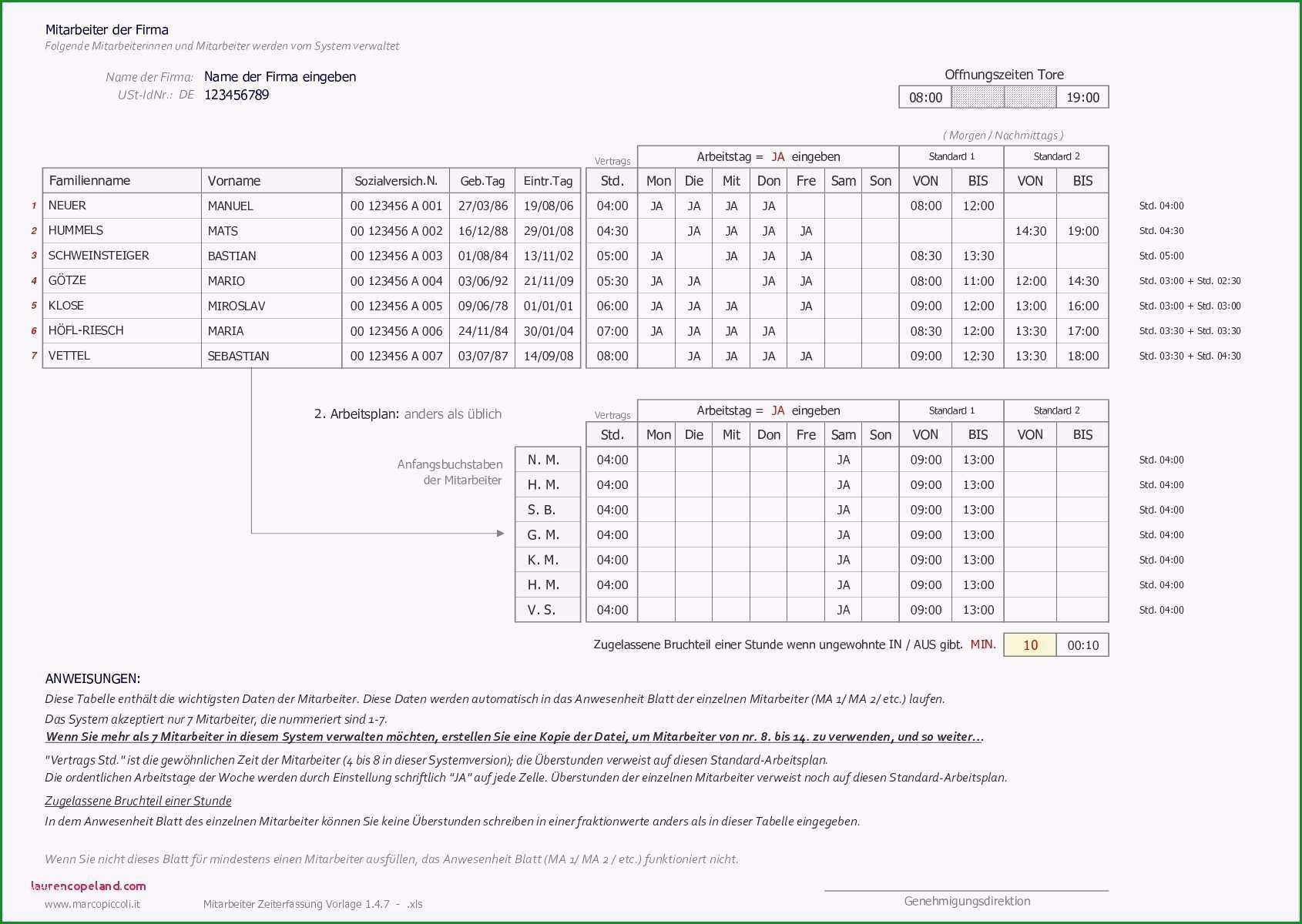 arbeitsplan vorlage excel mitarbeiter zeiterfassung 2