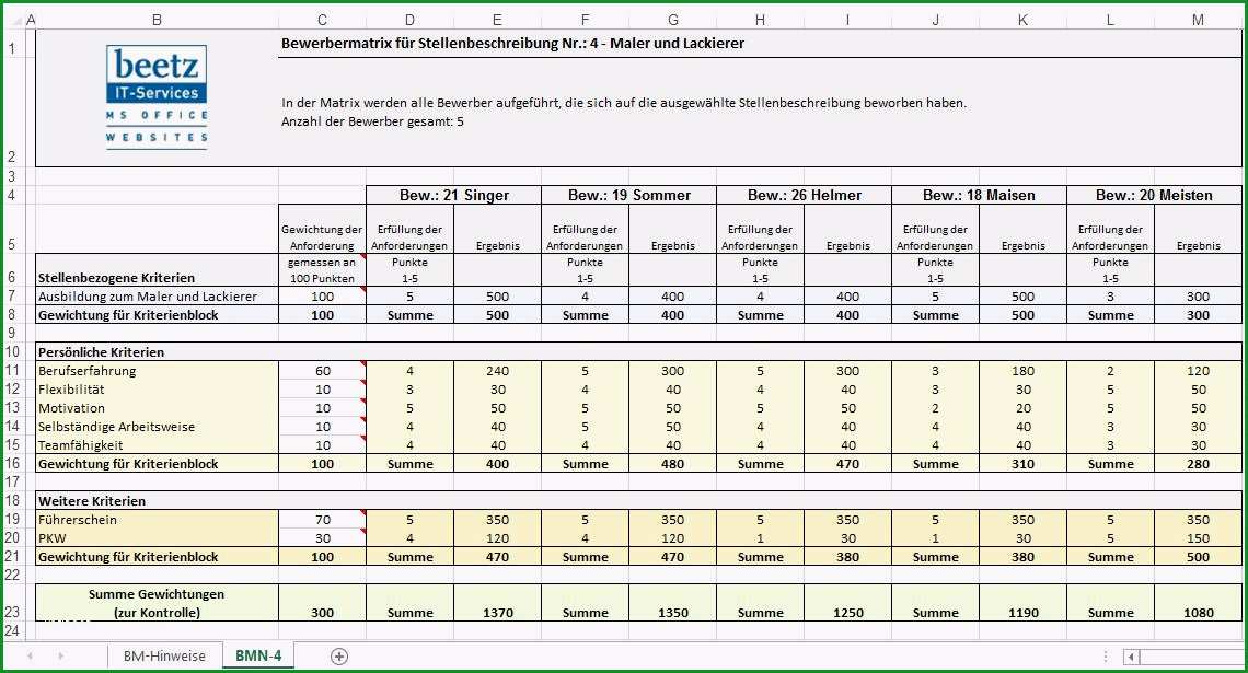 bewerbermatrix excel v2