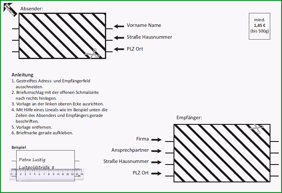 briefumschlagbeschriftungsschablone