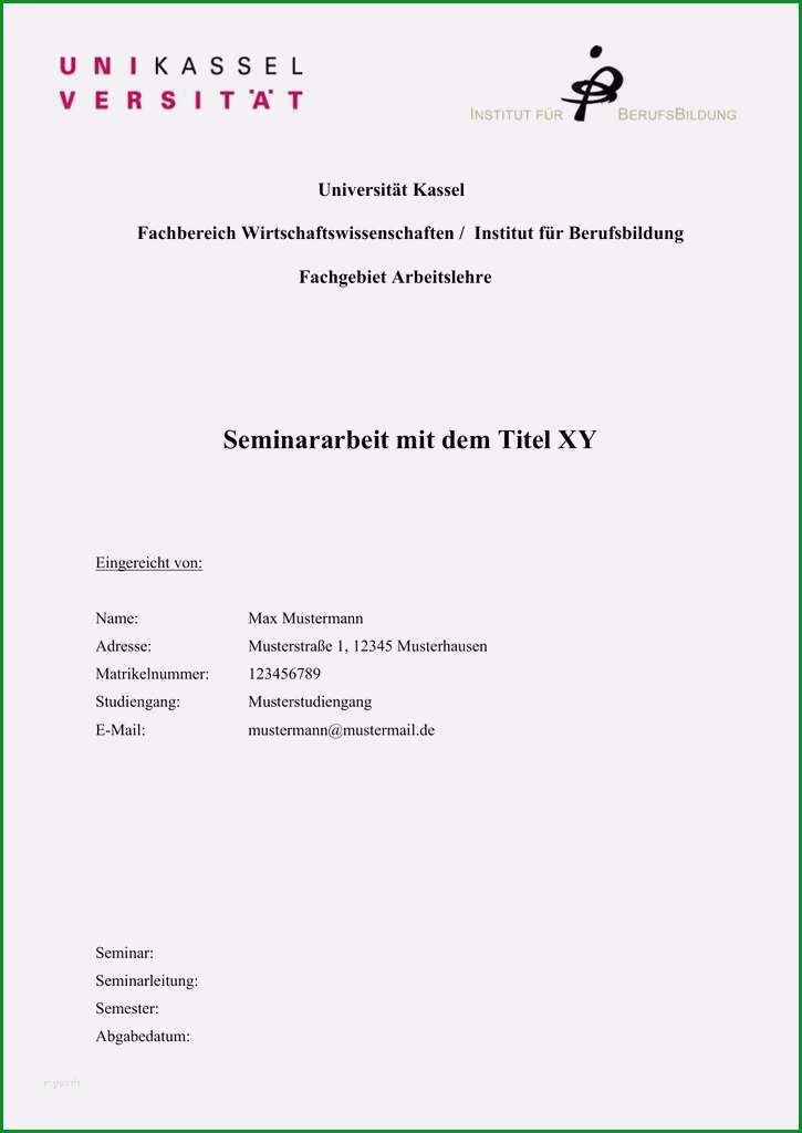 deckblatt hausarbeit vorlage gut word vorlage universitat kassel