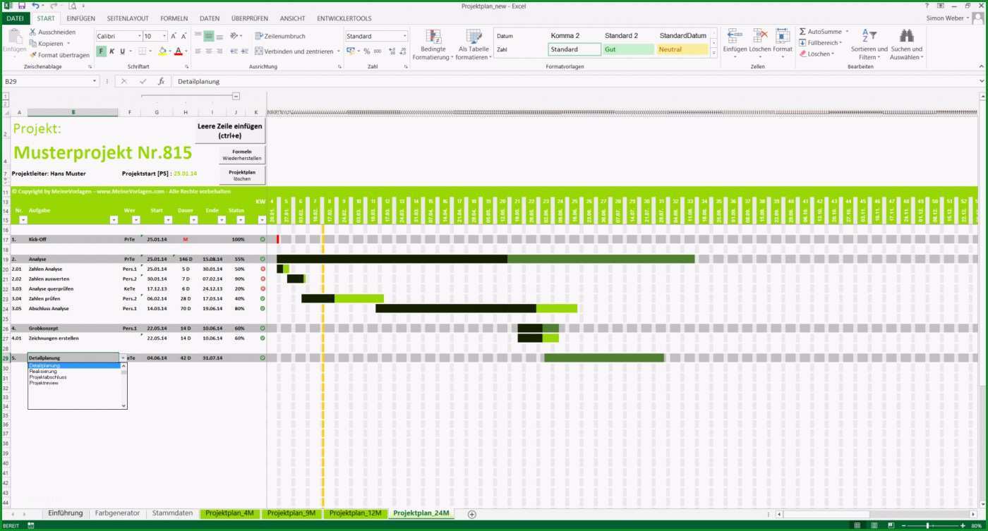 projektplan excel projektablaufplan zeitplan terminplan gantt