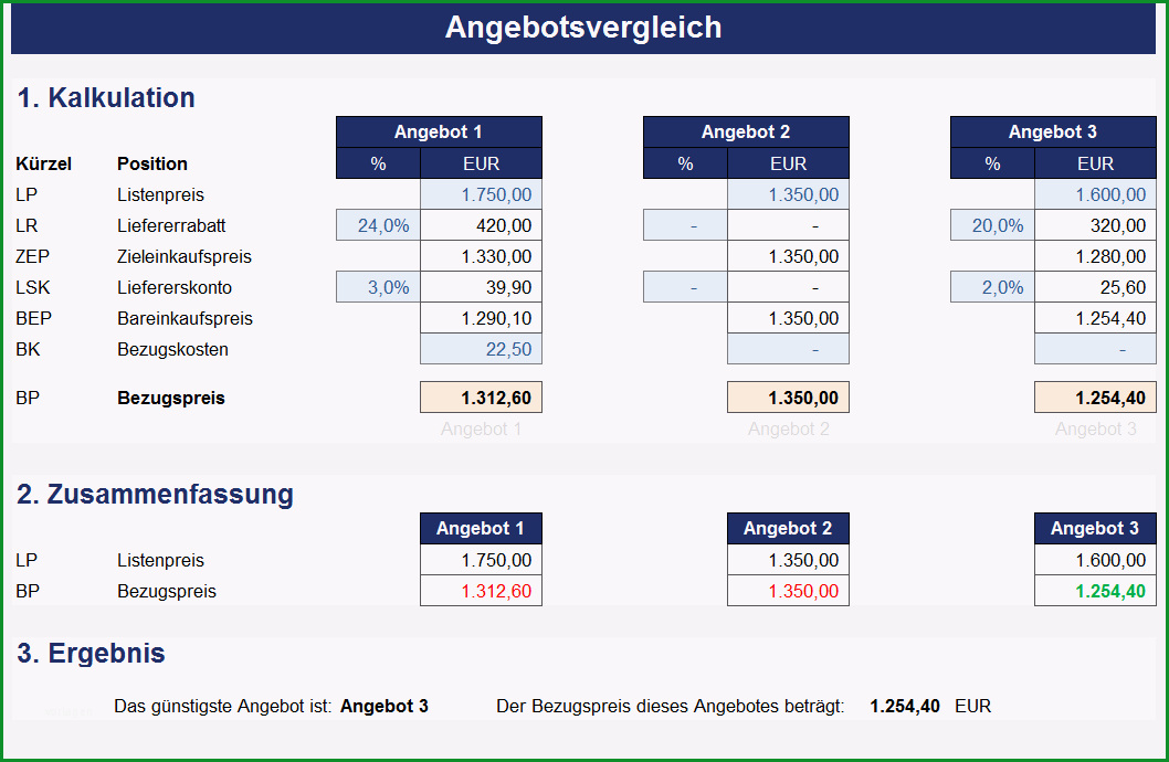 excel preiskalkulation im handel