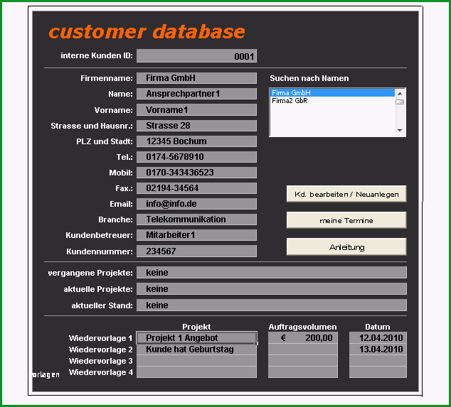 Excel Tool Kundendatenbank inkl Rechnungsprogramm