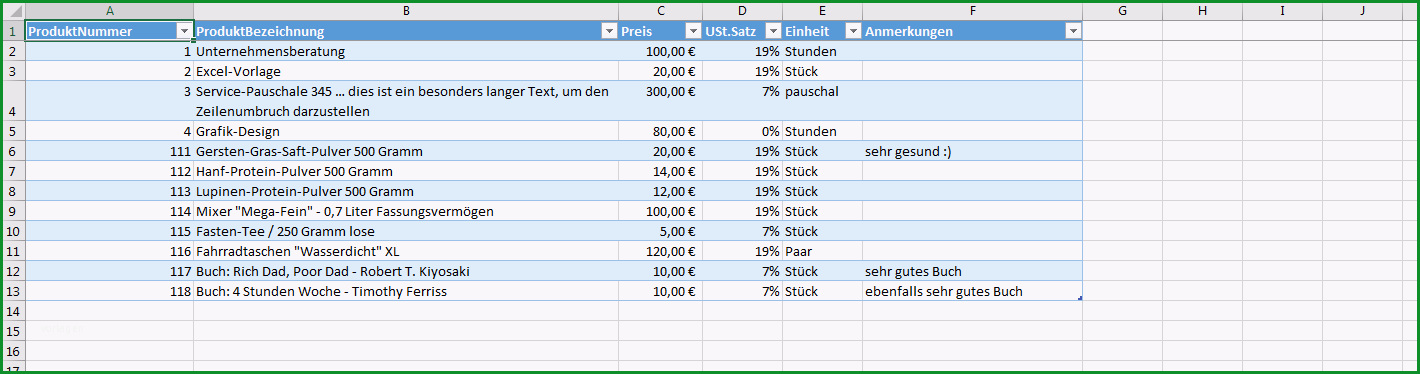 excel vorlage erstellung angebot rechnung produktdatenbank kundendatenbank