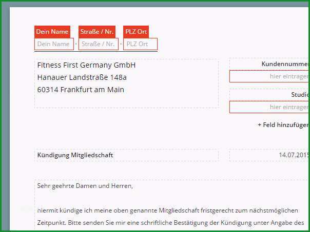 Fitness First Kuendigung Vorlage