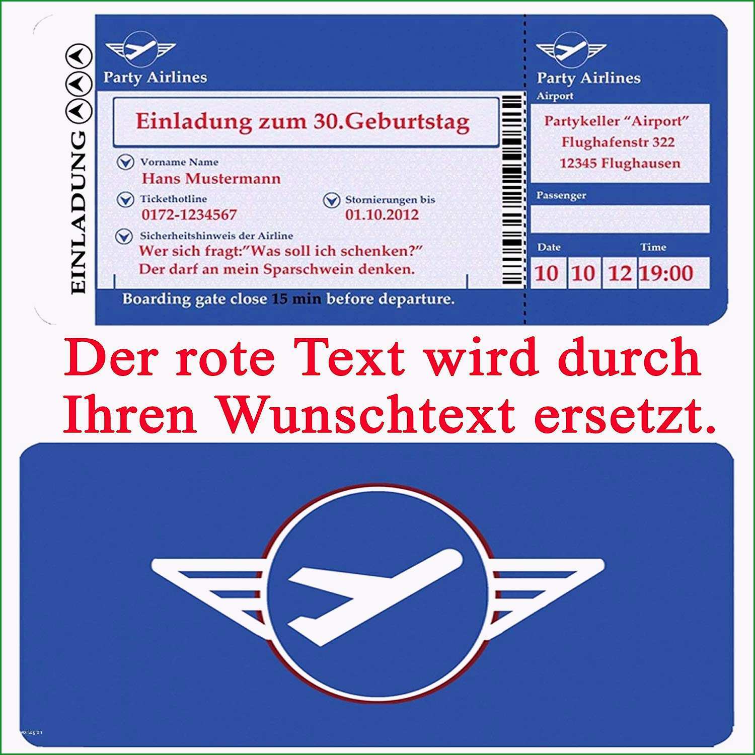 Fantastisch Flugticket Vorlage Geschenk Lp71