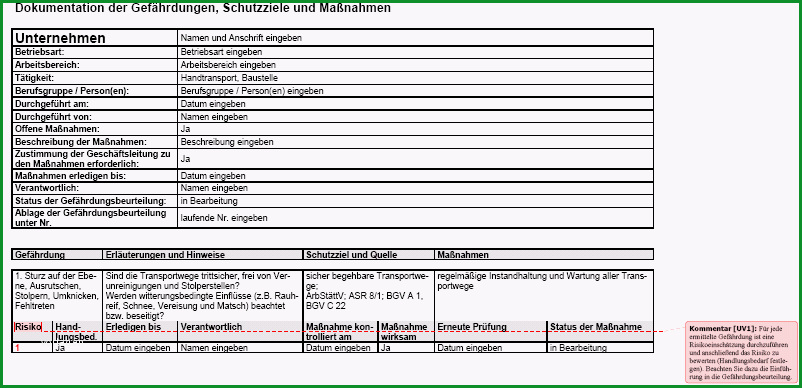 gefaehrdungsbeurteilung handtransport baustelle