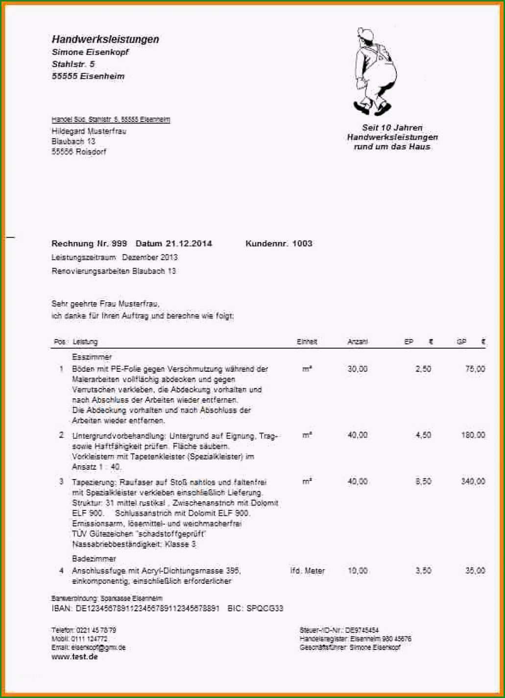 handwerkerrechnung muster vorlage