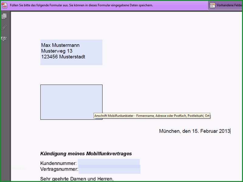Handyvertrag Kuendigung PDF Vorlage