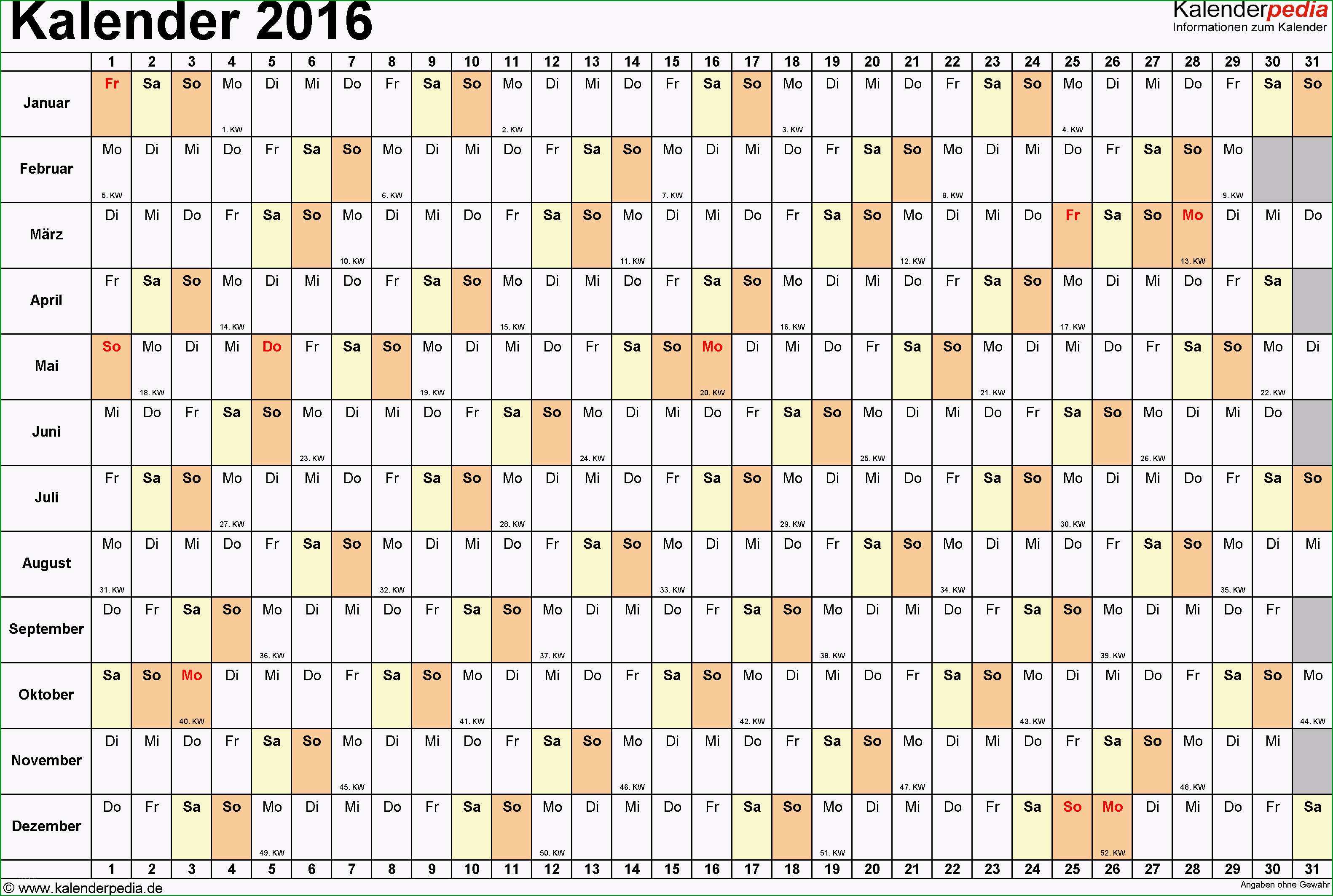 kalender 2016 in excel zum ausdrucken 16 vorlagen fur vorlage jahreskalender