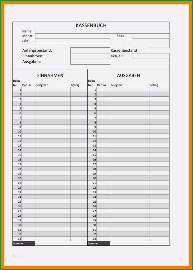 kassenbuch vorlage zum ausdrucken erstaunlich 8 kassenbuch vorlage