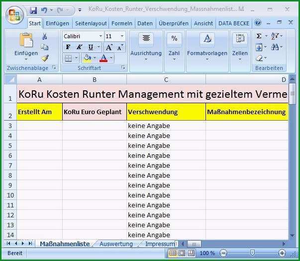 koru kosten runter excel vorlage verschwendung kostenlos en 4578