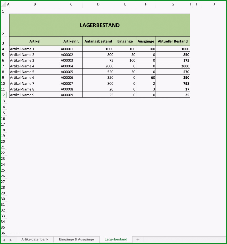 lagerverwaltung excel vorlage