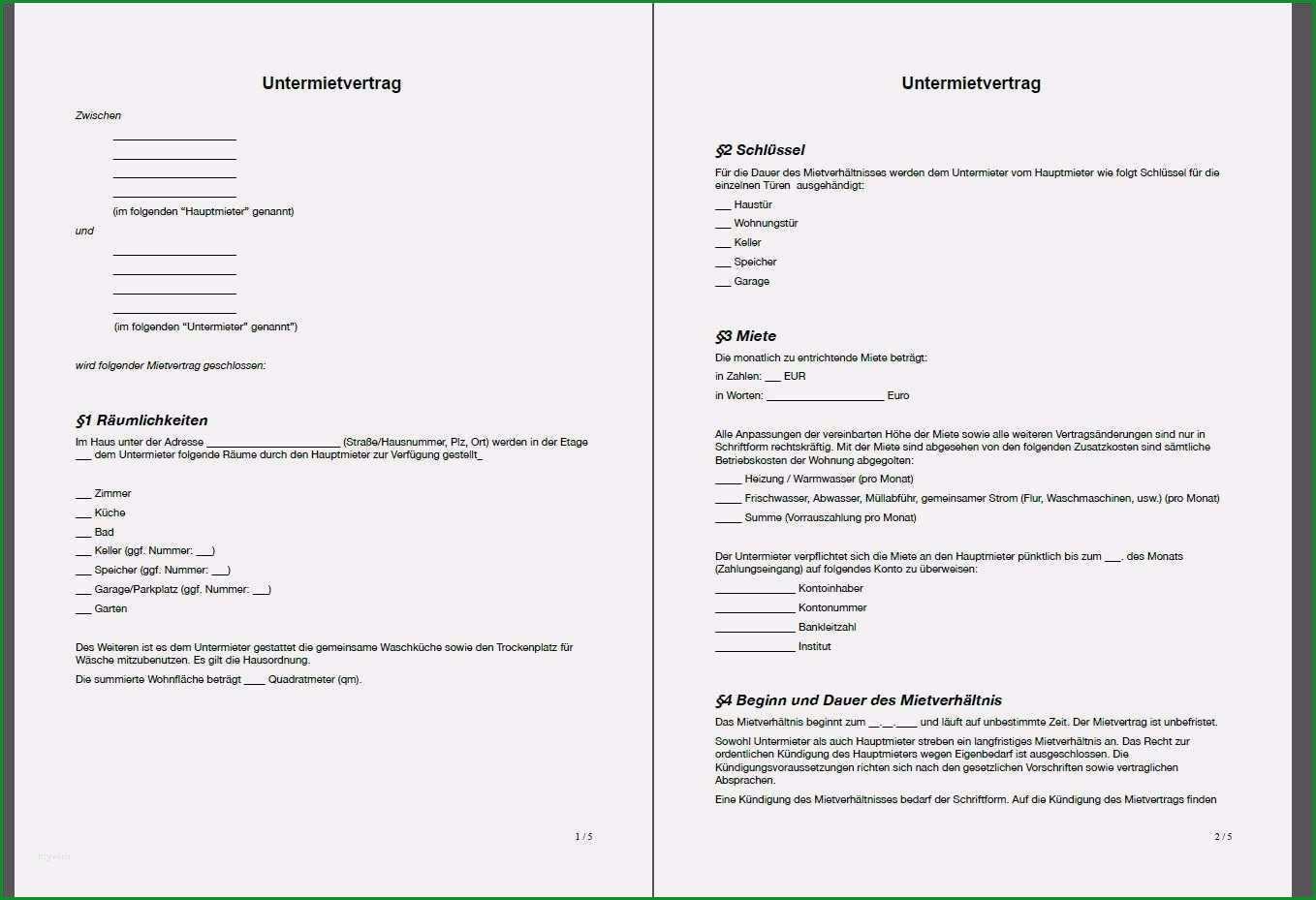 untermietvertrag wg vorlage neu untermietvertrag