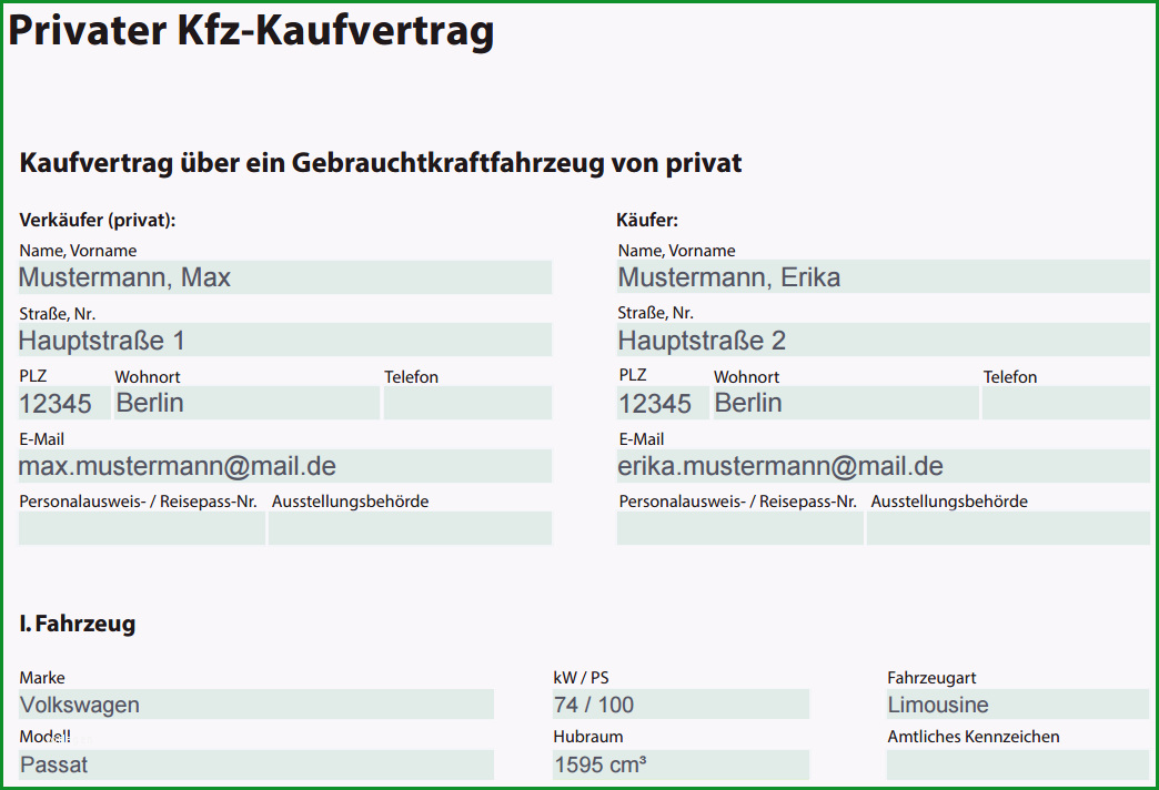 muster kaufvertrag auto