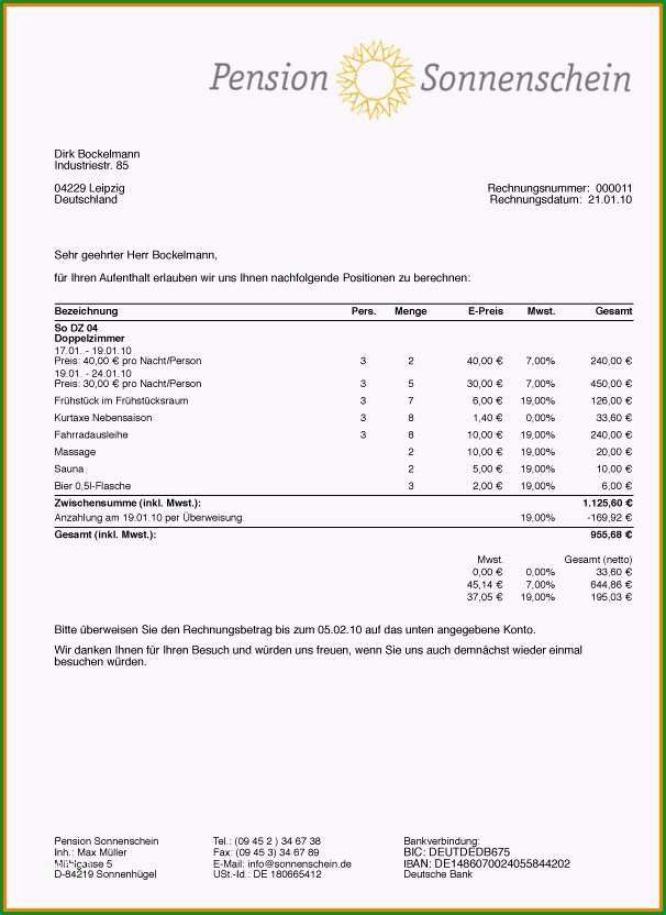 rechnung auf englisch muster