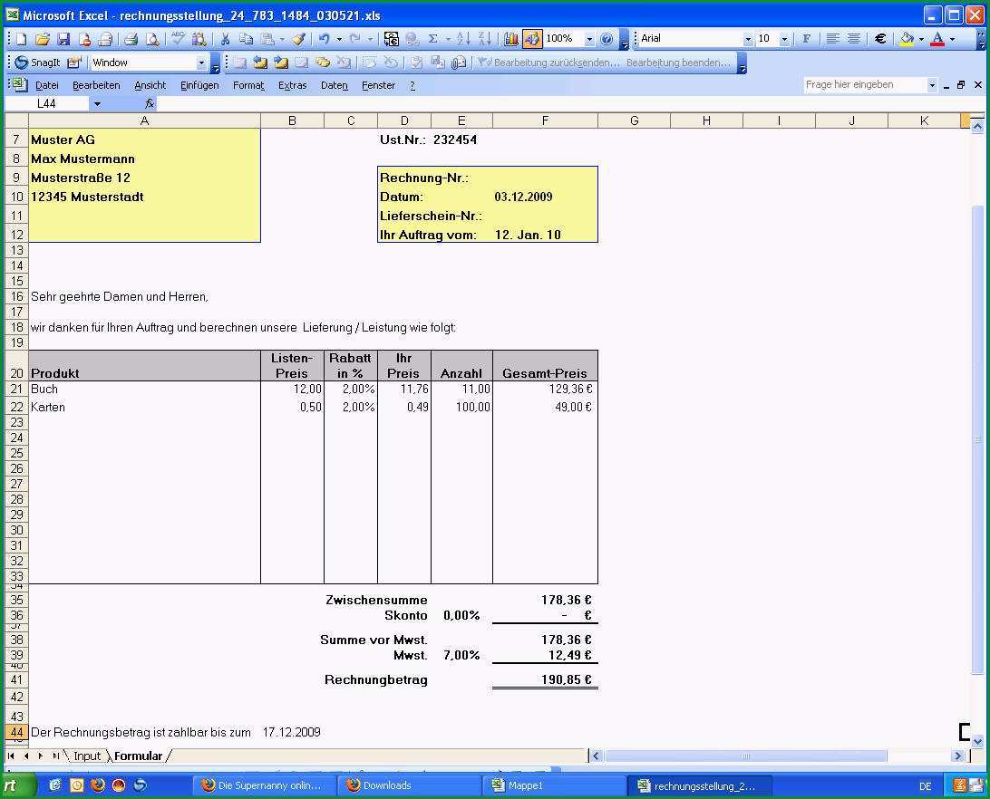 rechnung excel vorlage