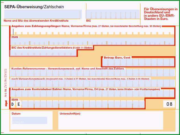 SEPA ueberweisung Formular Vorlage PDF