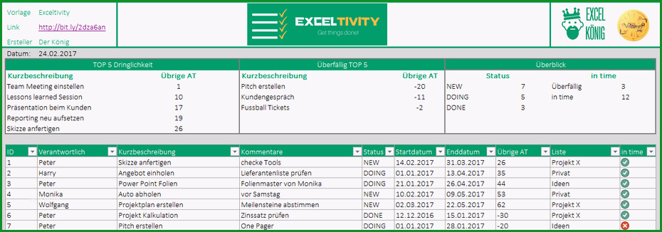 to do liste in excel