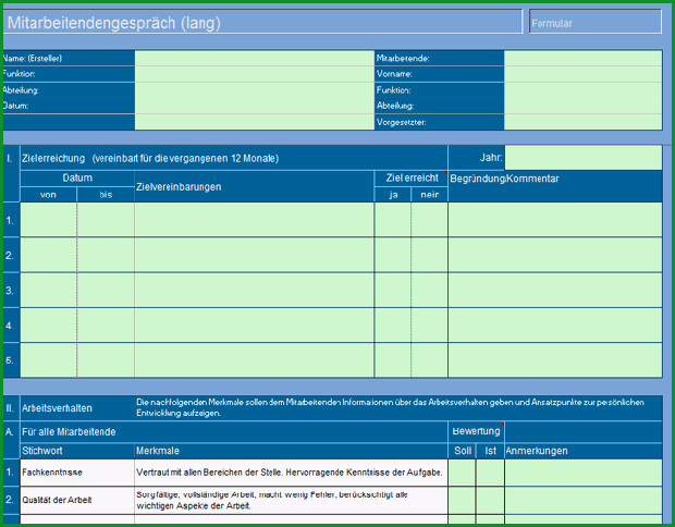 vorlage zielvereinbarung und zielauswertung