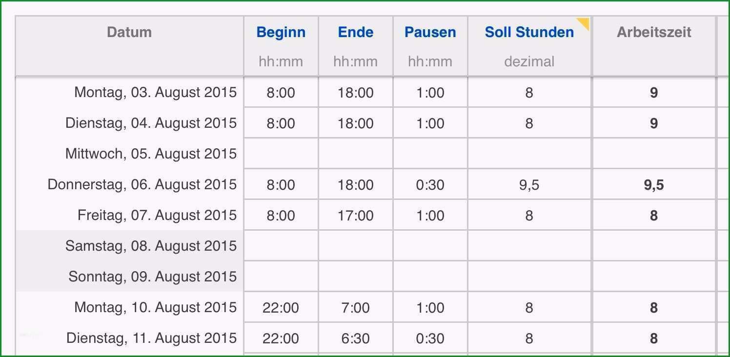 vorlage zur dokumentation der taglichen arbeitszeit excel inspiration numbers vorlage arbeitszeit zeiterfassung 2015