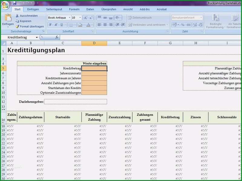 Fantastisch Zinsen Berechnen Excel Vorlage Elegant Kredittilgungsplan